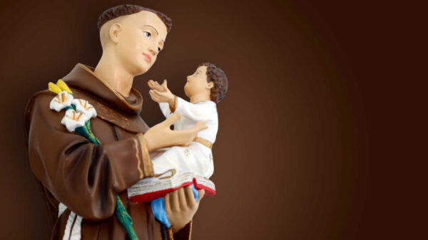 imagem de santo antônio em fundo marrom
