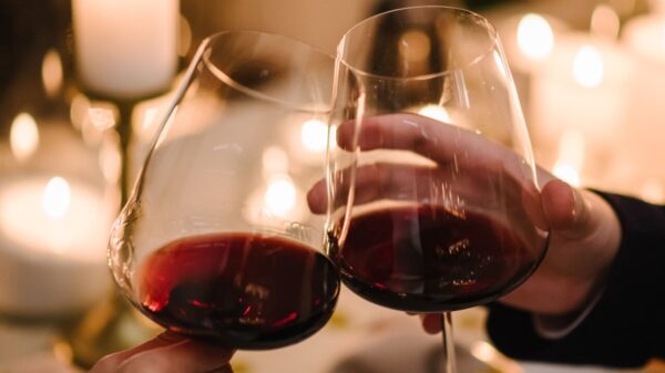 duas taças de vinho brindando