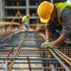 homem trabalhando no alto de uma construção