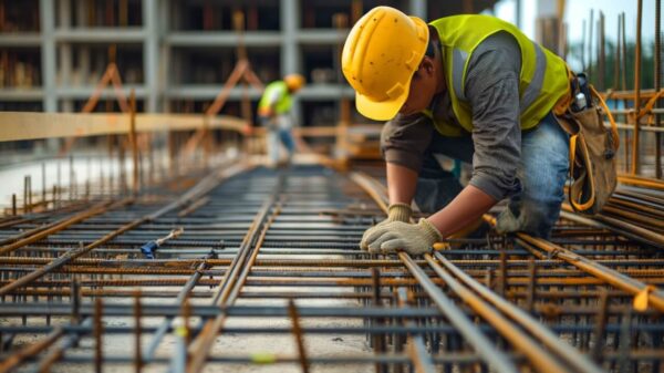 homem trabalhando no alto de uma construção