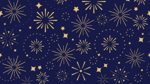 imagem de desenhos de fogos de artifício amarelos em fundo azul escuro